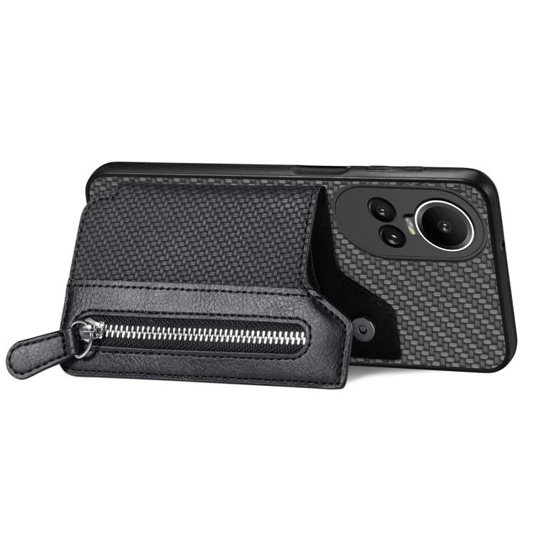 For OPPO Reno 10 Pro Global Carbon Fiber Horizontal Flip Zipper Wallet Phone Case