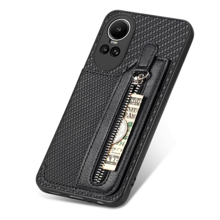 For OPPO Reno 10 Pro Global Carbon Fiber Horizontal Flip Zipper Wallet Phone Case