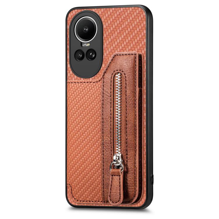 For OPPO Reno 10 Pro Global Carbon Fiber Horizontal Flip Zipper Wallet Phone Case