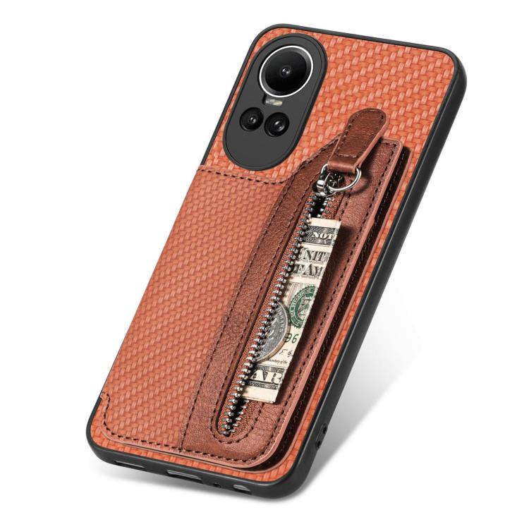 For OPPO Reno 10 Pro Global Carbon Fiber Horizontal Flip Zipper Wallet Phone Case