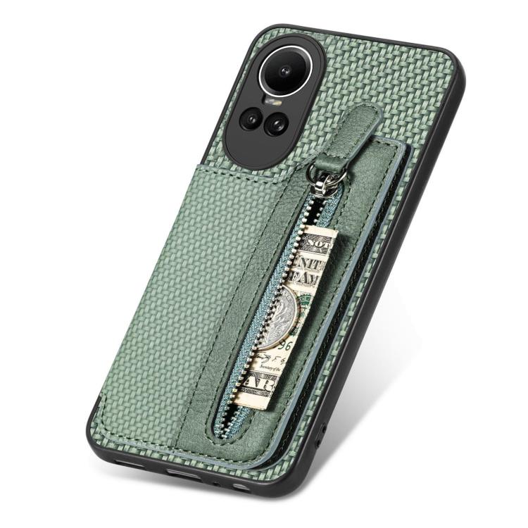 For OPPO Reno 10 Pro Global Carbon Fiber Horizontal Flip Zipper Wallet Phone Case