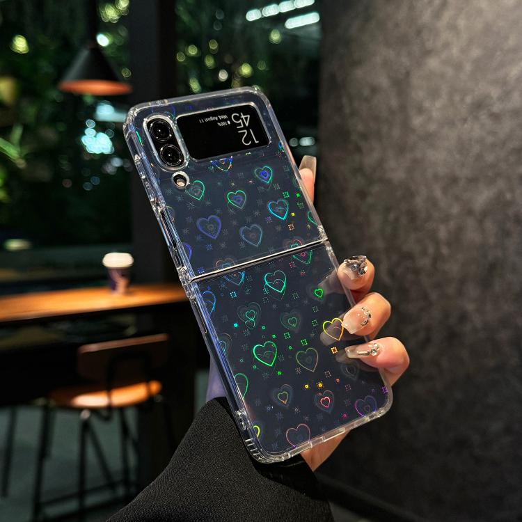 For Samsung Galaxy Z Flip4 Laser Heart Clear TPU Shockproof Phone Case - Transparent