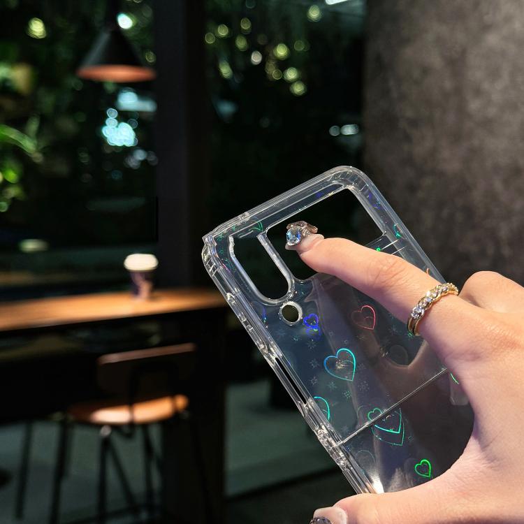 For Samsung Galaxy Z Flip5 Laser Heart Clear TPU Shockproof Phone Case - Transparent