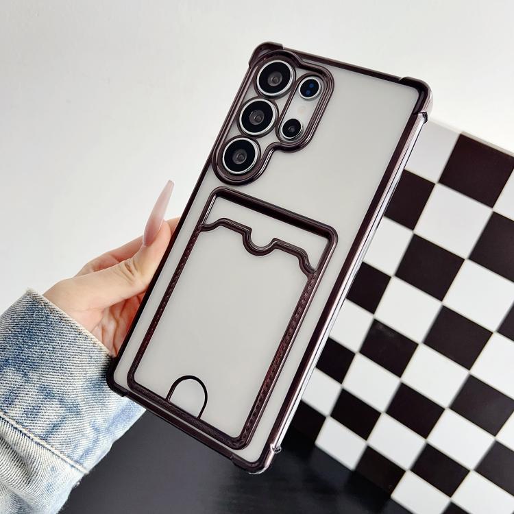For Samsung Galaxy S25 Ultra 5G Four-cornered Electroplated Card Bag TPU Phone Case