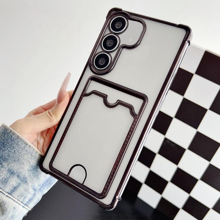 For Samsung Galaxy S25+ 5G Four-cornered Electroplated Card Bag TPU Phone Case