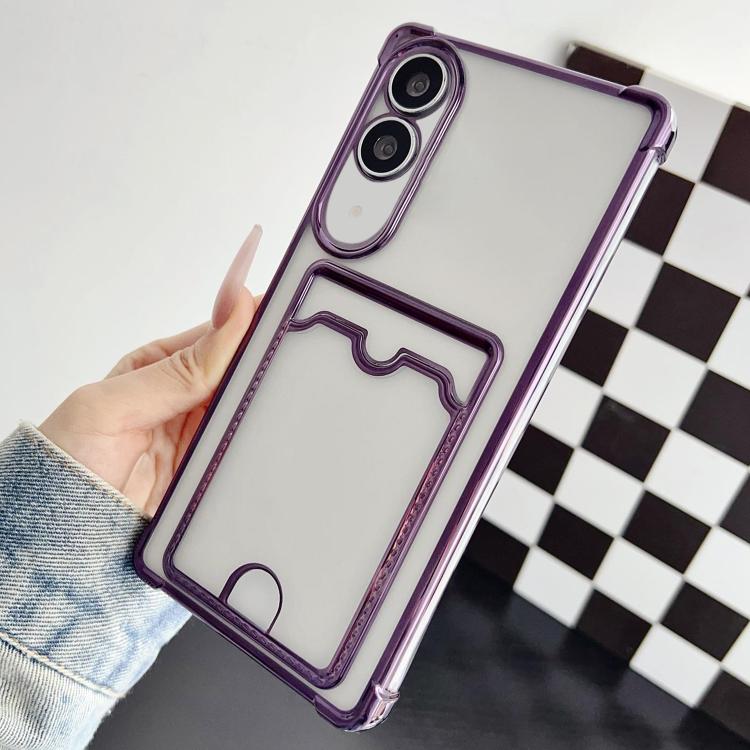 For Samsung Galaxy S25 Edge 5G Four-cornered Electroplated Card Bag TPU Phone Case