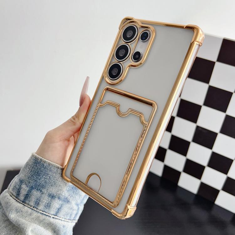 For Samsung Galaxy S22 Ultra 5G Four-cornered Electroplated Card Bag TPU Phone Case