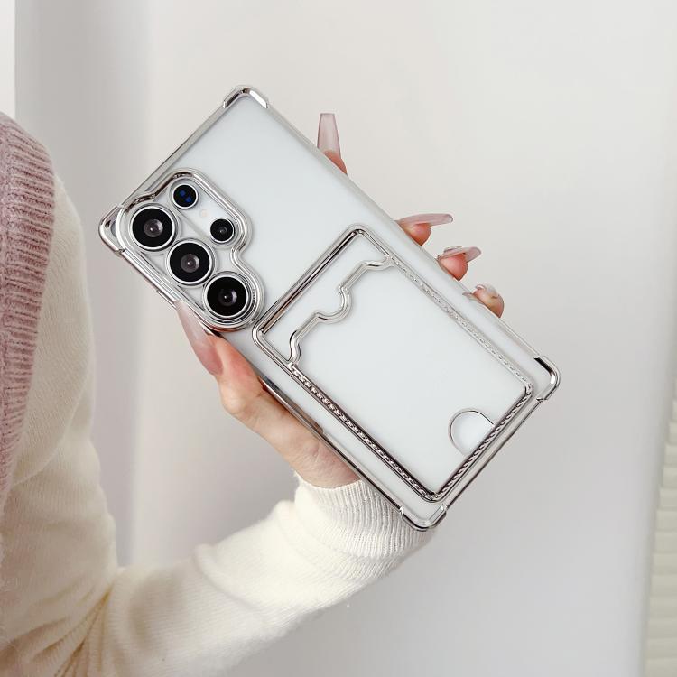 For Samsung Galaxy S25+ 5G Four-cornered Electroplated Card Bag TPU Phone Case