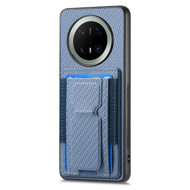 For Huawei Mate 70 Carbon Fiber Fold Stand Elastic Card Bag Phone Case
