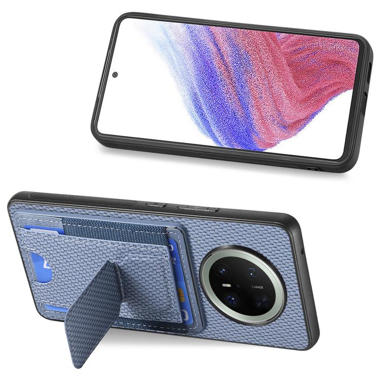 For Huawei Mate 70 Carbon Fiber Fold Stand Elastic Card Bag Phone Case