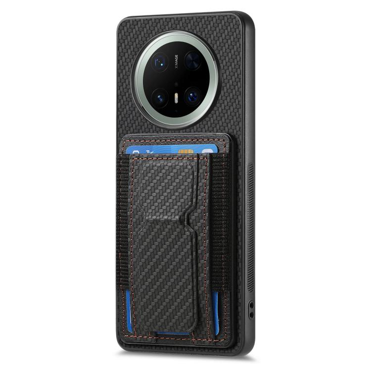 For Huawei Mate 70 Carbon Fiber Fold Stand Elastic Card Bag Phone Case