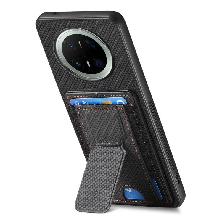 For Huawei Mate 70 Carbon Fiber Fold Stand Elastic Card Bag Phone Case