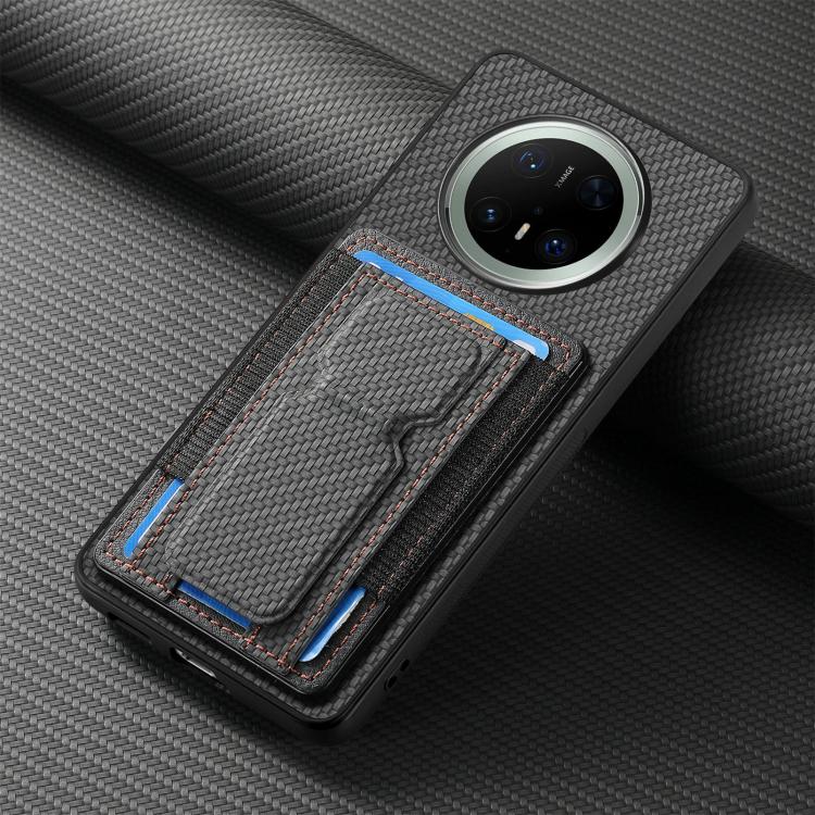 For Huawei Mate 70 Carbon Fiber Fold Stand Elastic Card Bag Phone Case