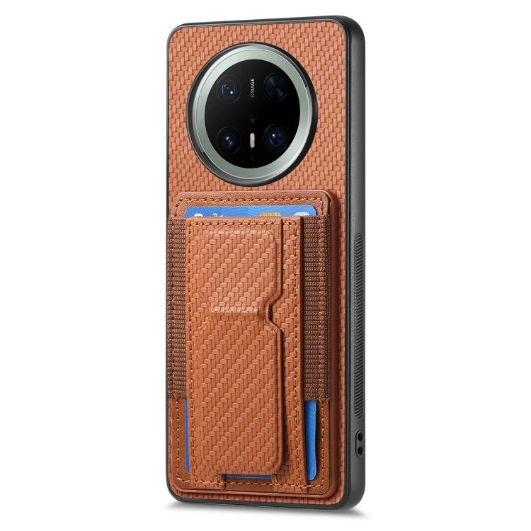 For Huawei Mate 70 Carbon Fiber Fold Stand Elastic Card Bag Phone Case