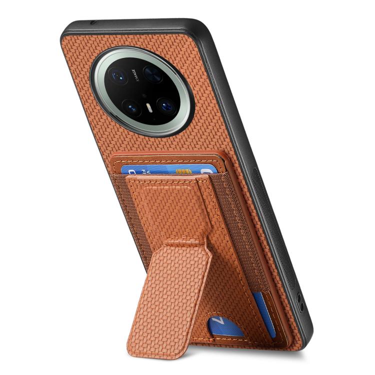 For Huawei Mate 70 Carbon Fiber Fold Stand Elastic Card Bag Phone Case