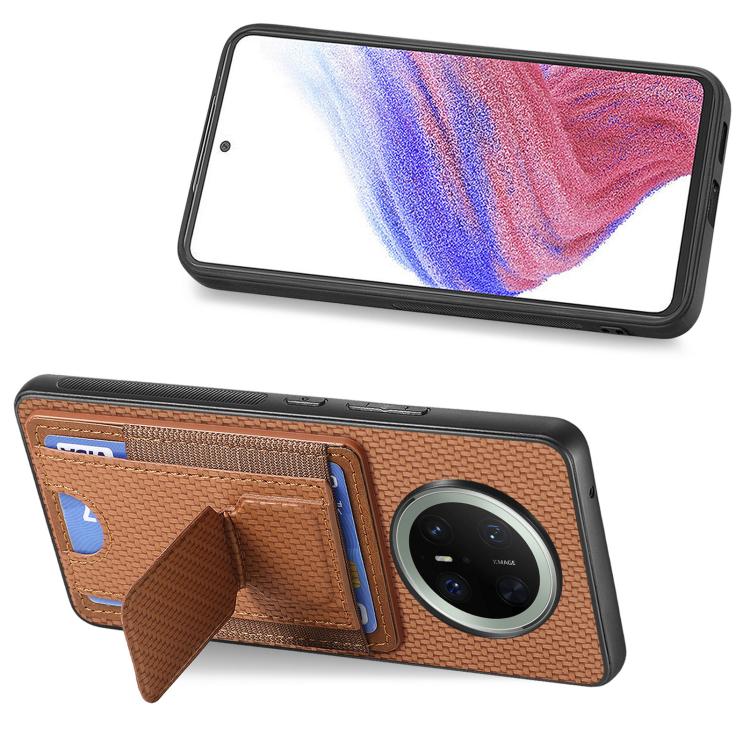 For Huawei Mate 70 Carbon Fiber Fold Stand Elastic Card Bag Phone Case