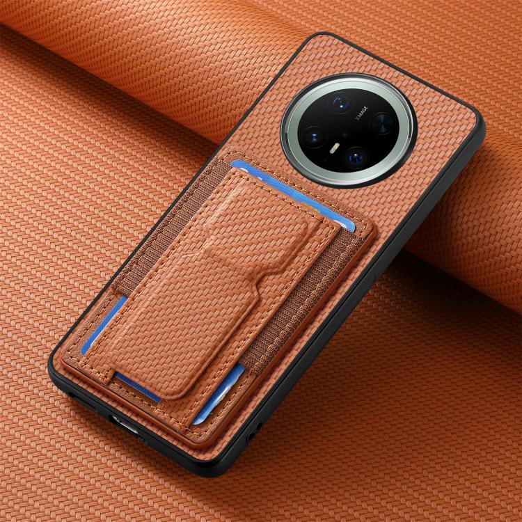 For Huawei Mate 70 Carbon Fiber Fold Stand Elastic Card Bag Phone Case