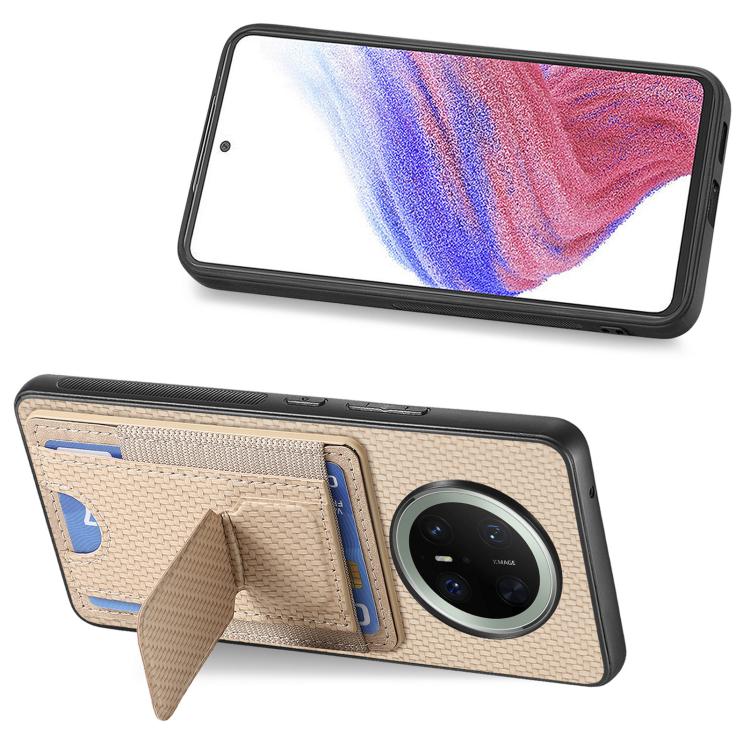 For Huawei Mate 70 Carbon Fiber Fold Stand Elastic Card Bag Phone Case