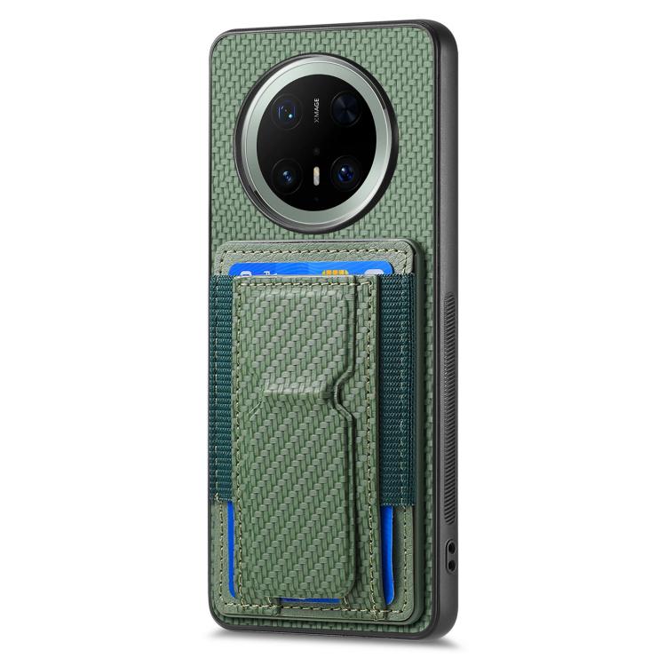 For Huawei Mate 70 Carbon Fiber Fold Stand Elastic Card Bag Phone Case