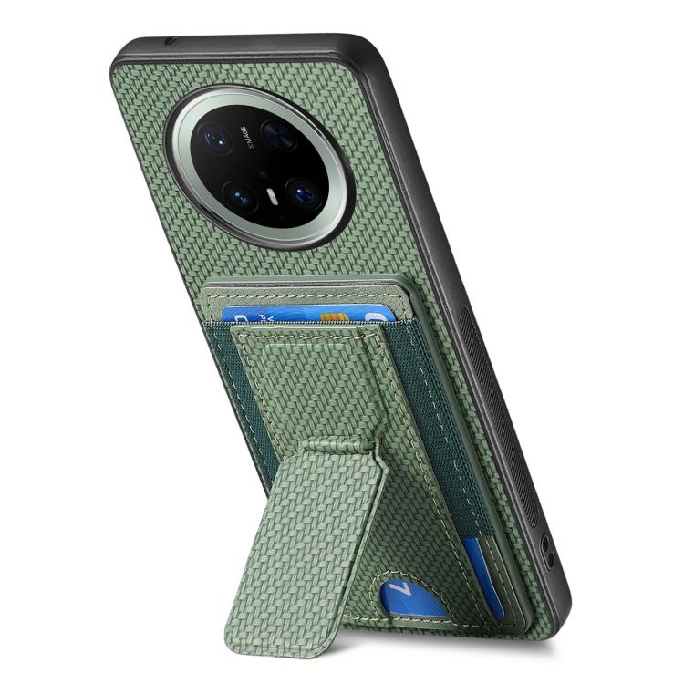 For Huawei Mate 70 Carbon Fiber Fold Stand Elastic Card Bag Phone Case