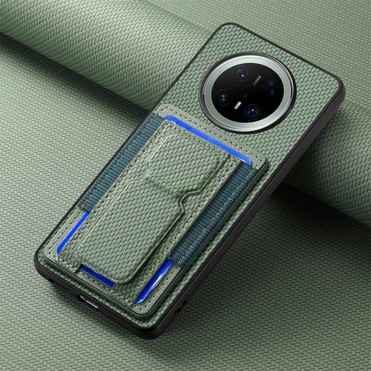 For Huawei Mate 70 Carbon Fiber Fold Stand Elastic Card Bag Phone Case