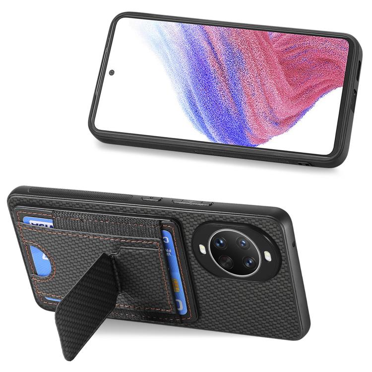 For Huawei nova 14 Pro Carbon Fiber Fold Stand Elastic Card Bag Phone Case