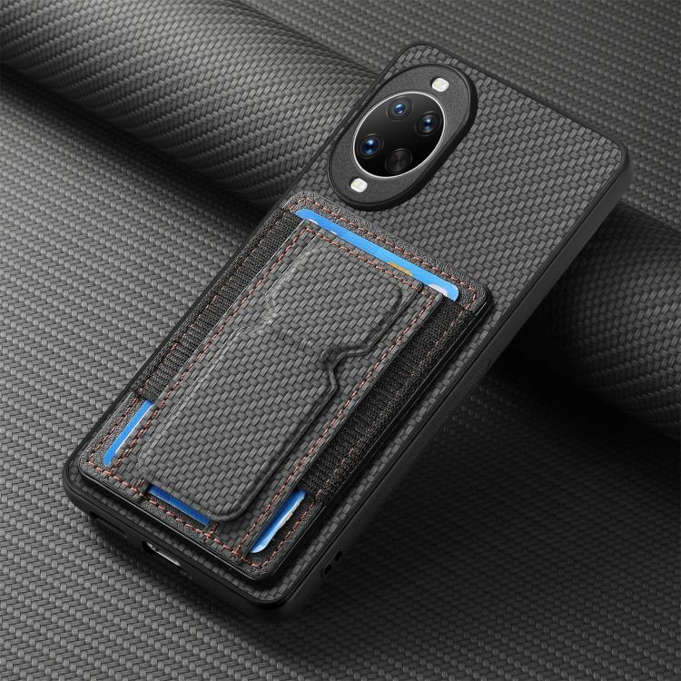 For Huawei nova 14 Pro Carbon Fiber Fold Stand Elastic Card Bag Phone Case