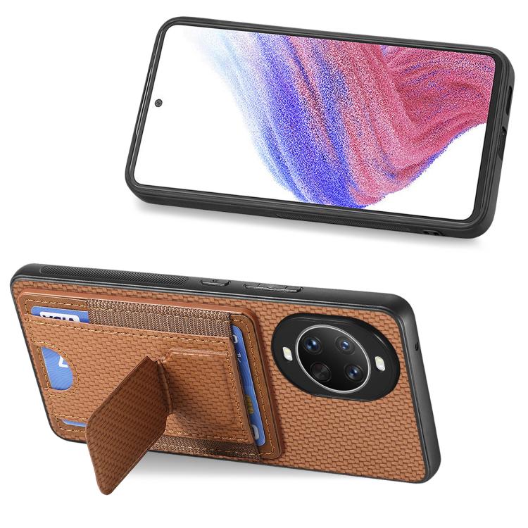 For Huawei nova 14 Pro Carbon Fiber Fold Stand Elastic Card Bag Phone Case