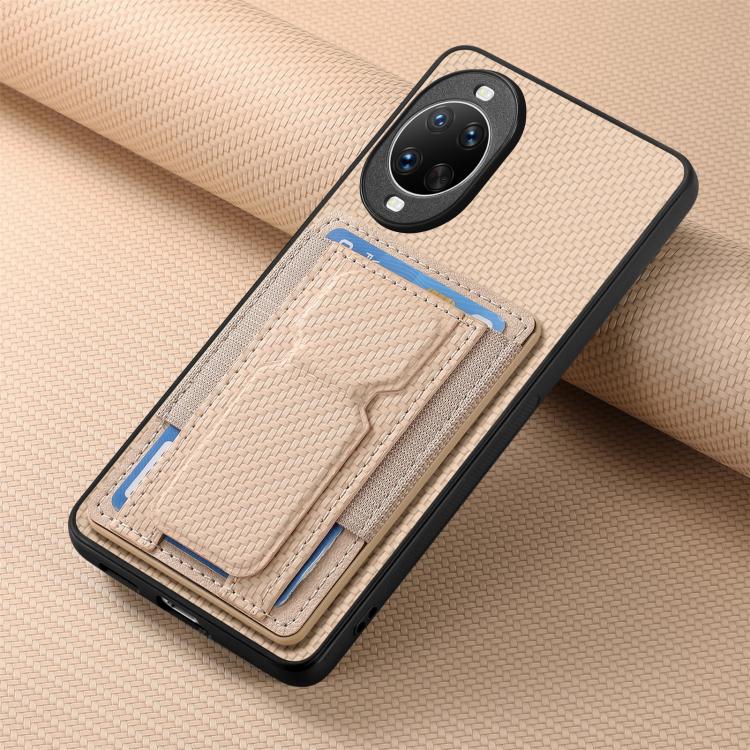 For Huawei nova 14 Pro Carbon Fiber Fold Stand Elastic Card Bag Phone Case