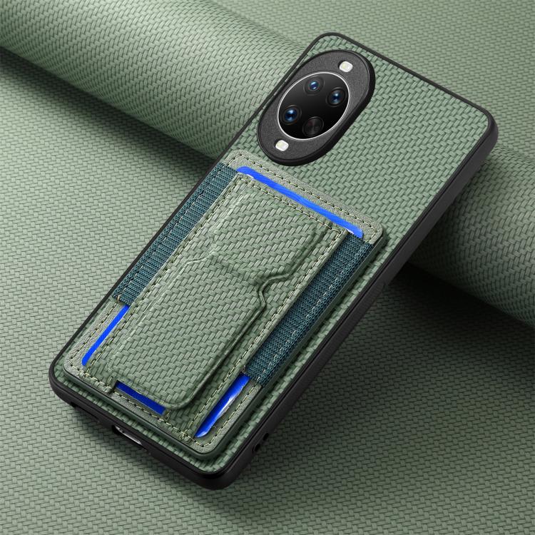 For Huawei nova 14 Pro Carbon Fiber Fold Stand Elastic Card Bag Phone Case
