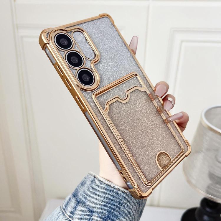 For Samsung Galaxy S22 5G Gradient Glitter Plating TPU Phone Case with Card Slot