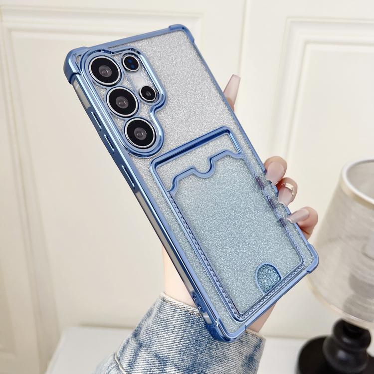 For Samsung Galaxy S22 Ultra 5G Gradient Glitter Plating TPU Phone Case with Card Slot
