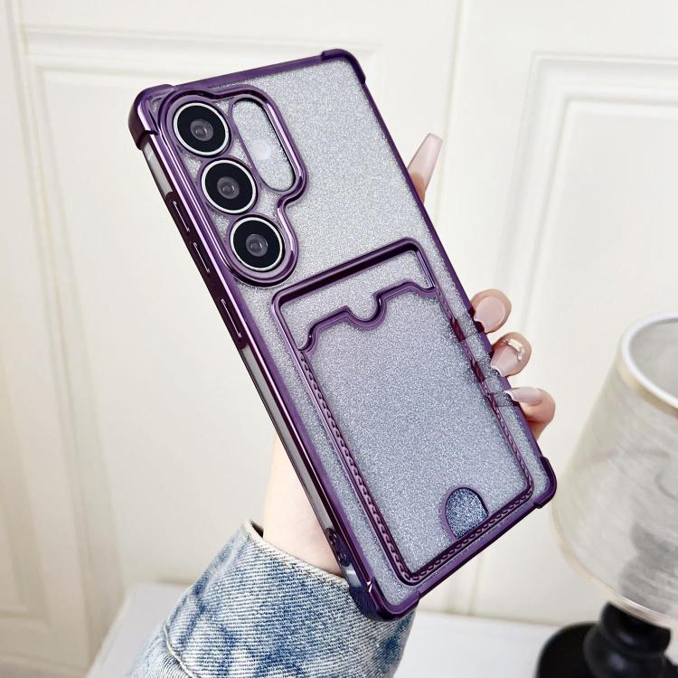 For Samsung Galaxy S24 5G Gradient Glitter Plating TPU Phone Case with Card Slot