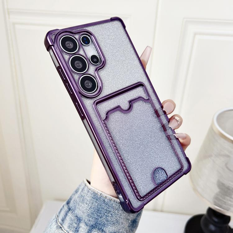 For Samsung Galaxy S25 Ultra 5G Gradient Glitter Plating TPU Phone Case with Card Slot