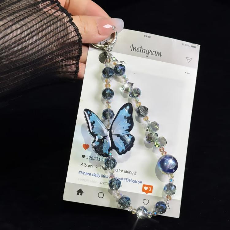 Three-Dimensional Nepalese Butterfly Mobile Phone Chain - Blue