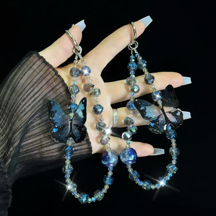 Three-Dimensional Nepalese Butterfly Mobile Phone Chain - Blue