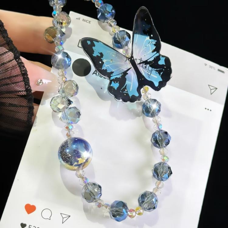 Three-Dimensional Nepalese Butterfly Mobile Phone Chain - Blue