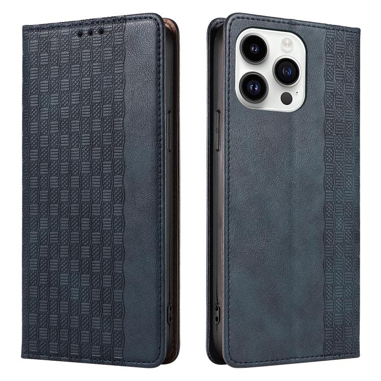 For iPhone 16 Pro Max Braided Embossed Strong Magnetic Leather Phone Case