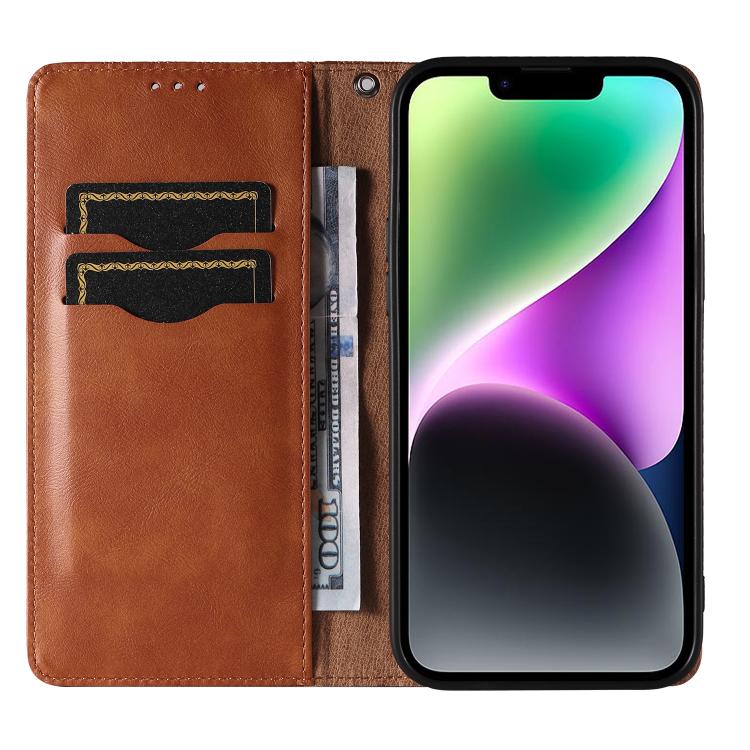For iPhone 16 Plus Braided Embossed Strong Magnetic Leather Phone Case