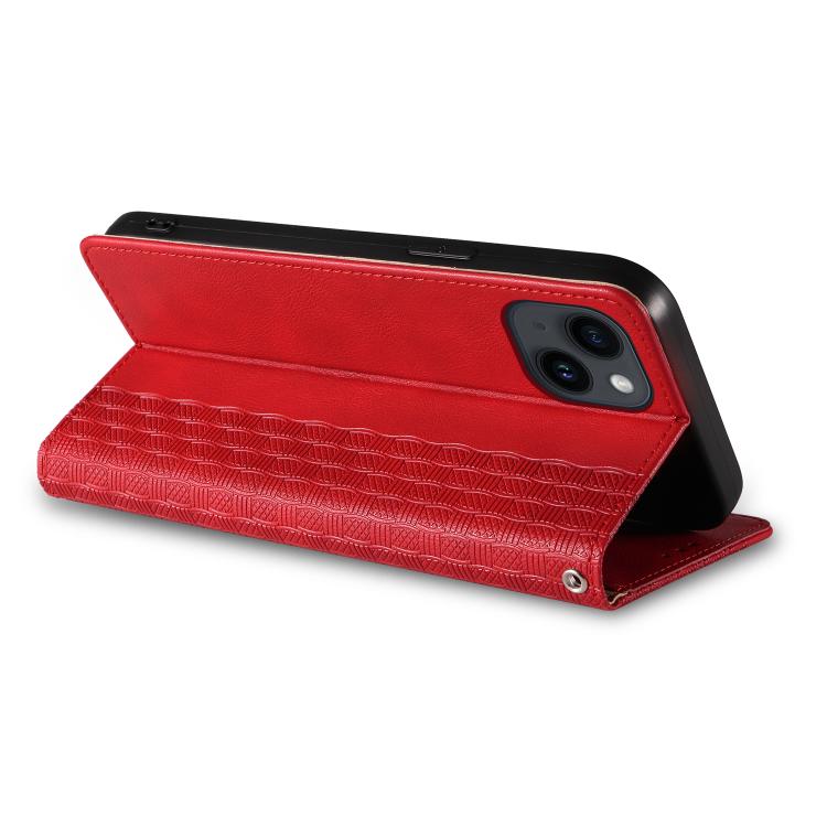 For iPhone 16 Plus Braided Embossed Strong Magnetic Leather Phone Case