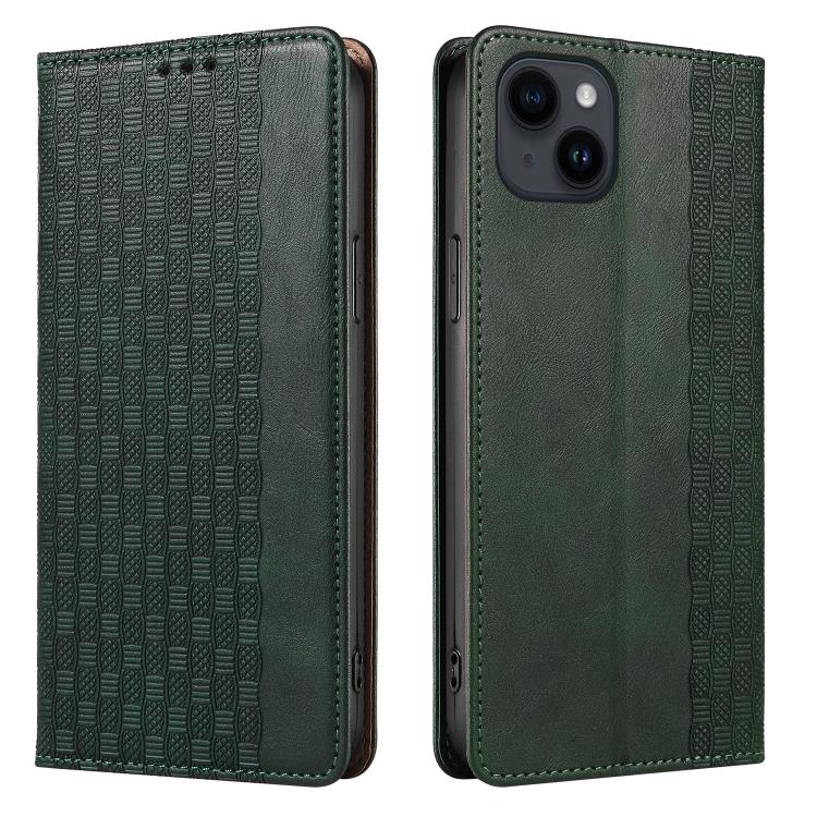 For iPhone 16 Plus Braided Embossed Strong Magnetic Leather Phone Case