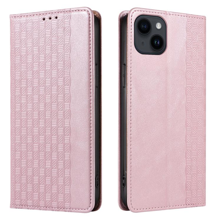 For iPhone 16 Plus Braided Embossed Strong Magnetic Leather Phone Case