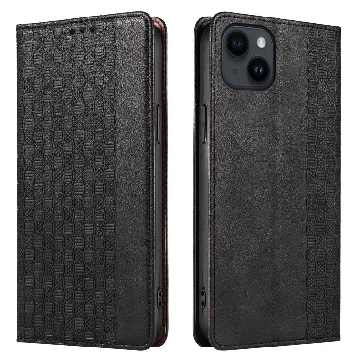 For iPhone 16 Braided Embossed Strong Magnetic Leather Phone Case