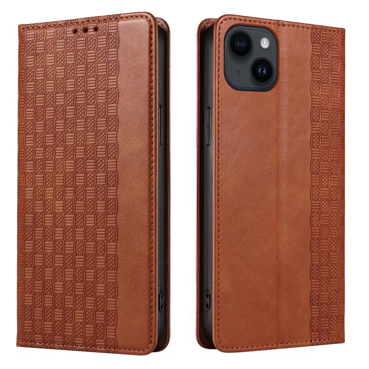 For iPhone 16 Braided Embossed Strong Magnetic Leather Phone Case