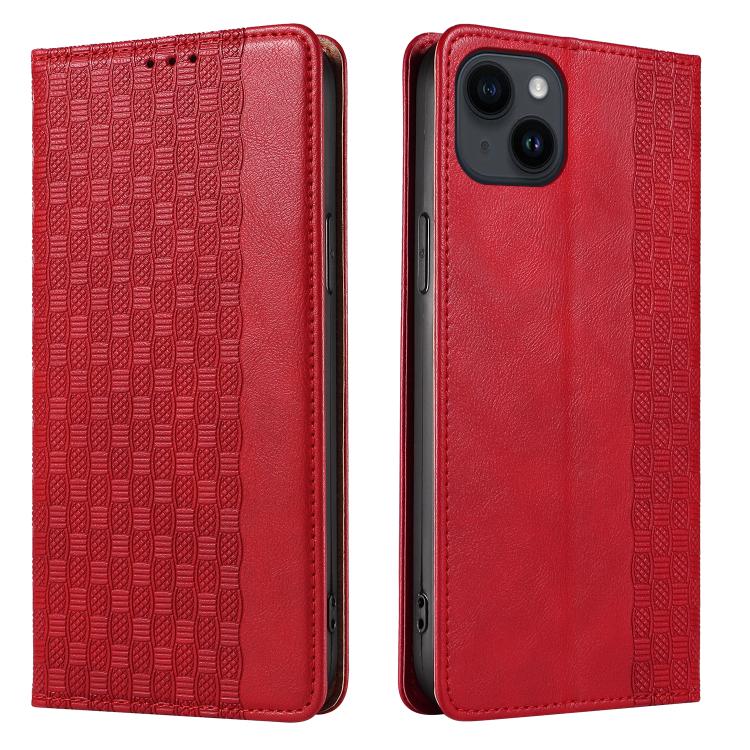 For iPhone 16 Braided Embossed Strong Magnetic Leather Phone Case