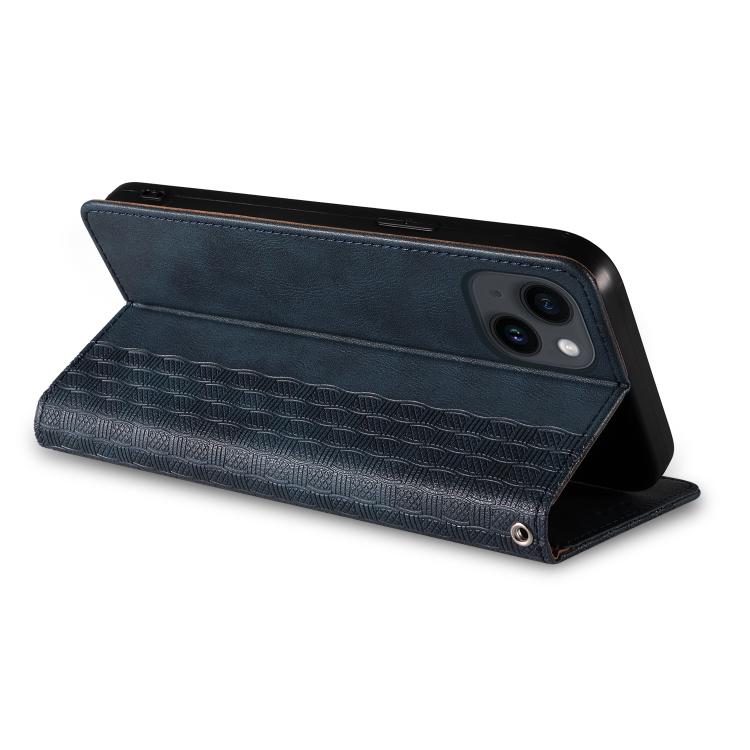 For iPhone 16 Braided Embossed Strong Magnetic Leather Phone Case