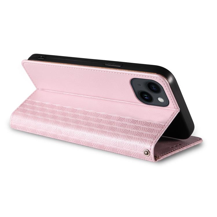 For iPhone 16 Braided Embossed Strong Magnetic Leather Phone Case
