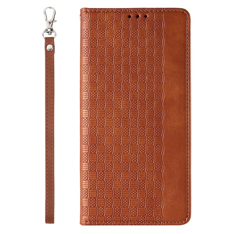 For iPhone 14 Braided Embossed Strong Magnetic Leather Phone Case