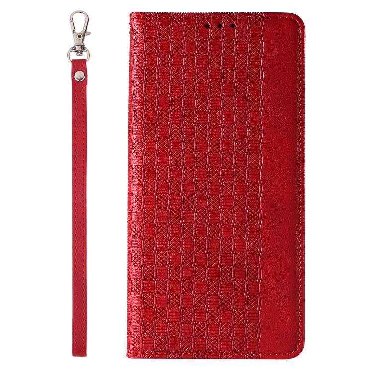 For iPhone 14 Braided Embossed Strong Magnetic Leather Phone Case