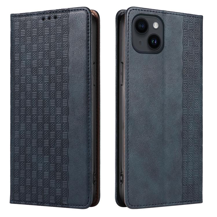 For iPhone 14 Braided Embossed Strong Magnetic Leather Phone Case